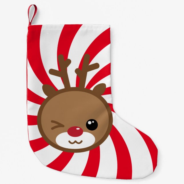 Meia De Natal Pequena Kawaii Reindeer Christmas Stocks (Frente)