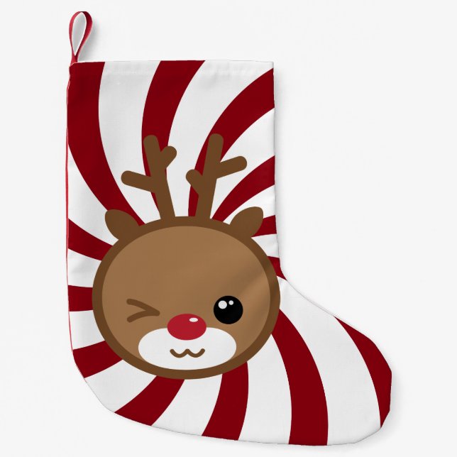 Meia De Natal Pequena Kawaii Reindeer Christmas Stocks (Frente)