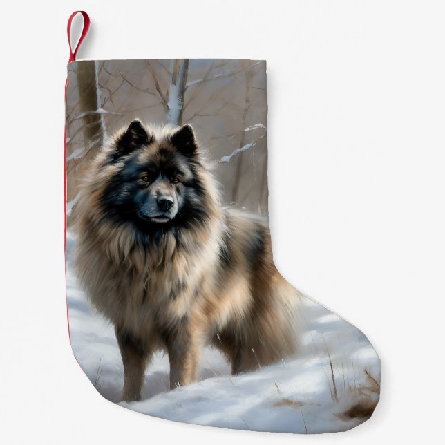 Meia De Natal Pequena Keeshond Deixe-o nevar no Natal (Frente)