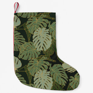 Meia De Natal Pequena Khaki verde sem costura e padrão de monstera dour