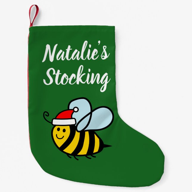 Meia De Natal Pequena Kid's Christmas stocking with cute Santa bee (Frente)