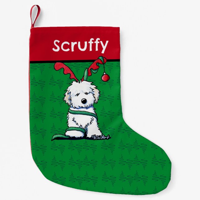 Meia De Natal Pequena KiniArt Havanese Reindeer Christmas (Frente)