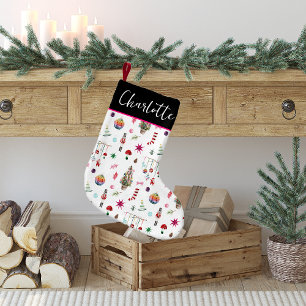 Meia De Natal Pequena Kitsch Natal   Monograma Retro