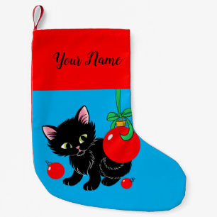 Meia De Natal Pequena Kitten Preto Personalizado