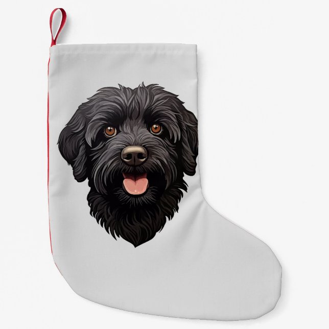 Meia De Natal Pequena Labradoodle Black Dog (Frente)