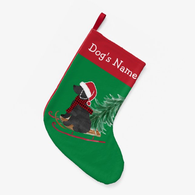 Meia De Natal Pequena Labradoodle Personalizado Sled de Natal (Frente (Pendurada))