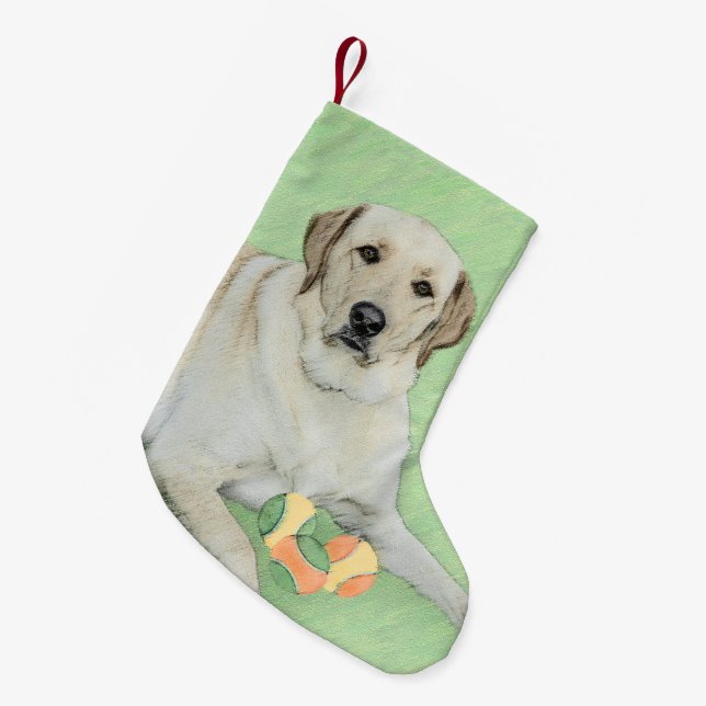 Meia De Natal Pequena Labrador Amarelo - Impressão de Retriever e Tênis (Frente (Pendurada))