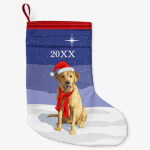 Meia De Natal Pequena Labrador Amarelo Retriever Santa Hat e Scarf