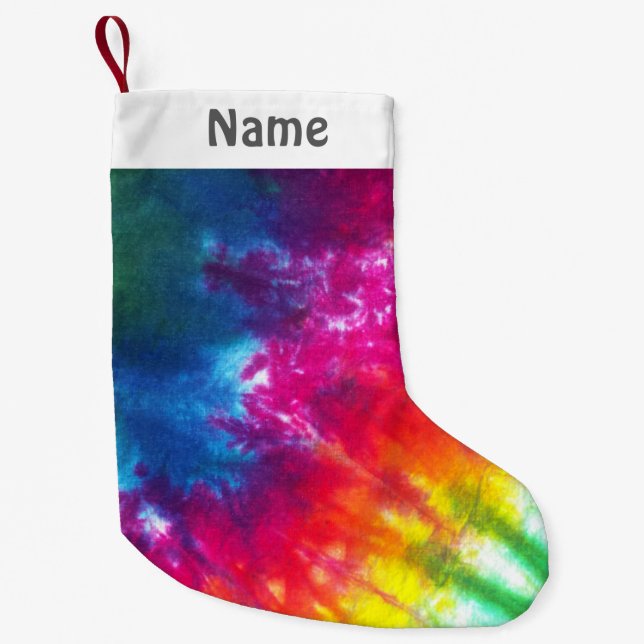 Meia De Natal Pequena Laço-Tintura do arco-íris personalizada (Frente)