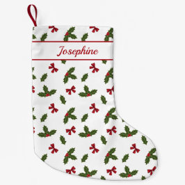 Meia De Natal Pequena Laços Vermelhos E Plantas De Azevinho De Natal Pad