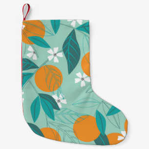 Meia De Natal Pequena Laranjas florescentes, folhas, arte safada.