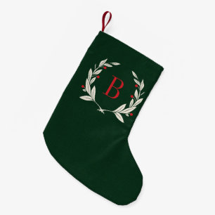 Meia De Natal Pequena Laurel Wreath Monograma de Natal Russo