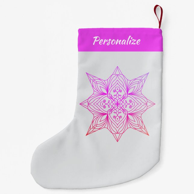 Meia De Natal Pequena Lavender Purple Mandala Personalized Christmas (Verso)