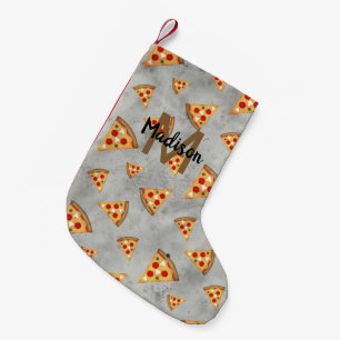 Meia De Natal Pequena Legal fatias de pizza com padrão de cinza de vint