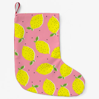 Meia De Natal Pequena Lêmons caóticos cor-de-rosa Polka: Padrão Citrus