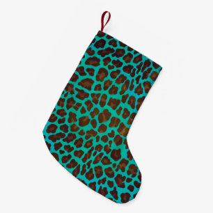 Meia De Natal Pequena Leopard Brown e Teal Impressão