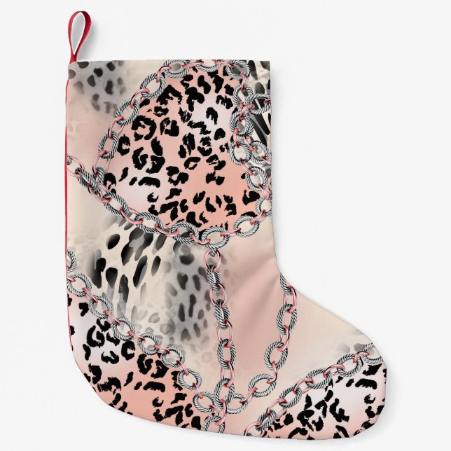 Meia De Natal Pequena Leopard pattern, flowers, chain, roses (Frente)