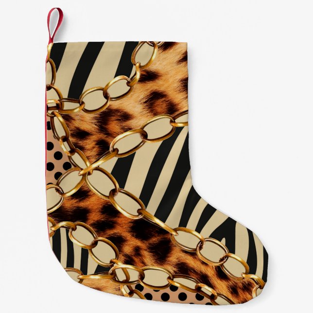Meia De Natal Pequena Leopard Pattern, Leopard Print, Animal print,  (Frente)
