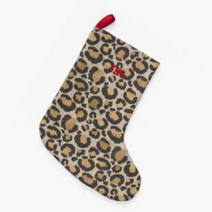 Meia De Natal Pequena Leopard Print Red Monogramas INICIAIS Feriado