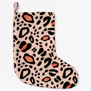 Meia De Natal Pequena Leopardo abstrato de aquarela. Padrão de impress