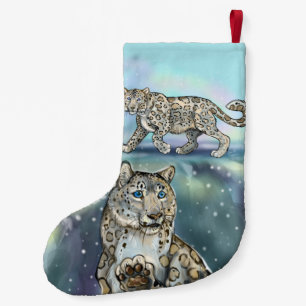 Meia De Natal Pequena Leopardo de neve