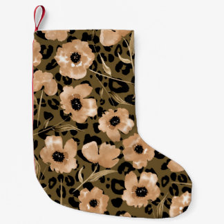 Meia De Natal Pequena Leopardo Floral de Aquarela: Padrão Sem Fim