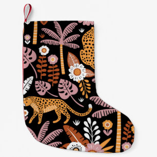 Meia De Natal Pequena Leopards Palms Vintage Padrão sem costura