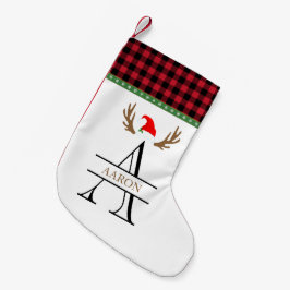 Meia De Natal Pequena Letra A Monograma Natal Xadrez Vermelho Preto