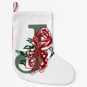 Meia De Natal Pequena Letra maiúscula J monograma floral