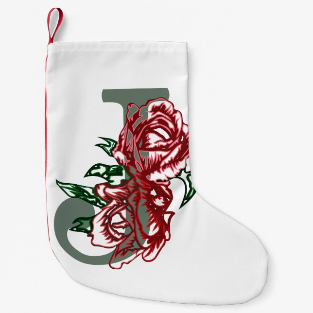 Meia De Natal Pequena Letra maiúscula J monograma floral (Frente)