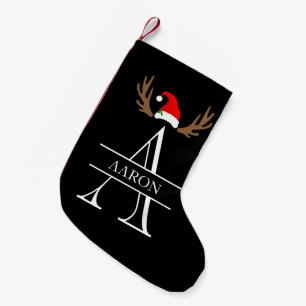 Meia De Natal Pequena Letra Monograma A Nome, Antlers Santa Hat