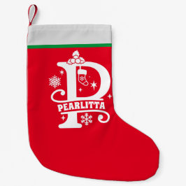 Meia De Natal Pequena Letra P Monograma de Natal Nome Inicial Branco Ver