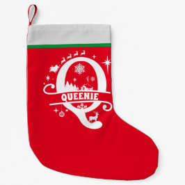 Meia De Natal Pequena Letra Q Natal Monograma Nome inicial Branco Vermel