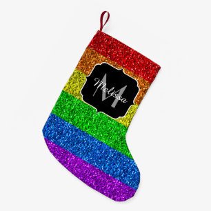 Meia De Natal Pequena LGBT indicador vibrante do arco-íris brilho Monogr