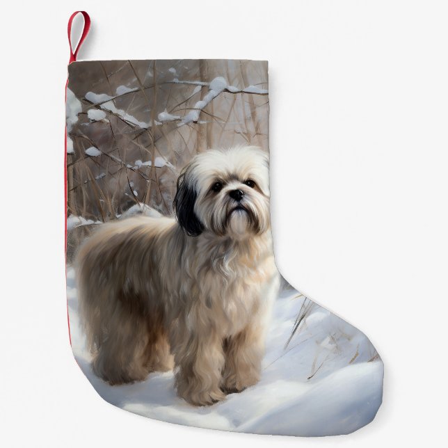 Meia De Natal Pequena Lhasa Apso Deixe-A Neve Natal (Frente)