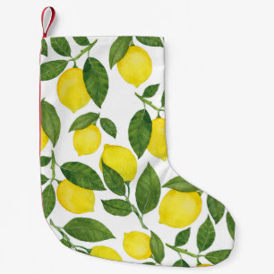 Meia De Natal Pequena Limões de Aquarela: Padrão de Fruta de Verão