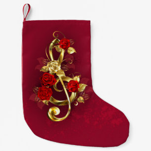 Meia De Natal Pequena Limpeza de ouro com Flores Rosa