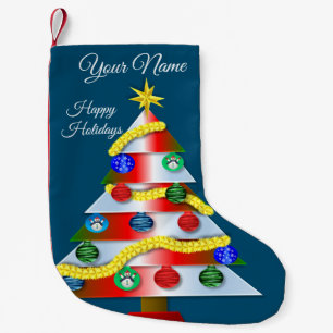 Meia De Natal Pequena Linda árvore de Natal colorida azul