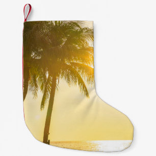 Meia De Natal Pequena Linda paisagem do mar com silhueta c