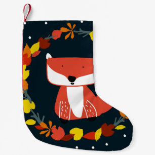 Meia De Natal Pequena Linda raposa no padrão da floresta de inverno