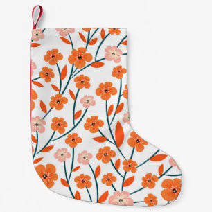 Meia De Natal Pequena Lindas flores laranja e pastel, sem costura
