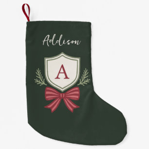 Meia De Natal Pequena Lindo Arco Listrado de Monograma Verde Vermelho