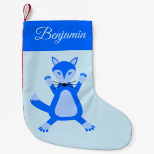 Meia De Natal Pequena Lindo Rapazinho Raposa Azul Nome Personalizado