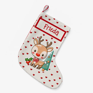 Meia De Natal Pequena Lindo Rena, Com Nome, Kawaii Natal