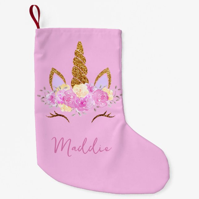 Meia De Natal Pequena Lindo Unicórnio Nome Personalizado (Frente)
