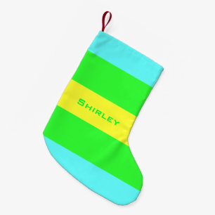 Meia De Natal Pequena Listras amarelas, verdes, largas azuis por Shirley