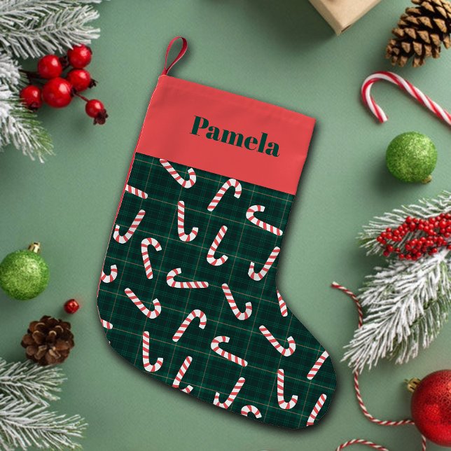 Meia De Natal Pequena Listras de Bengalas de Natal Nome Personalizado  (Criador carregado)