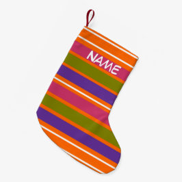 Meia De Natal Pequena Listras laranja, amarela, vermelha, verde e púrpur