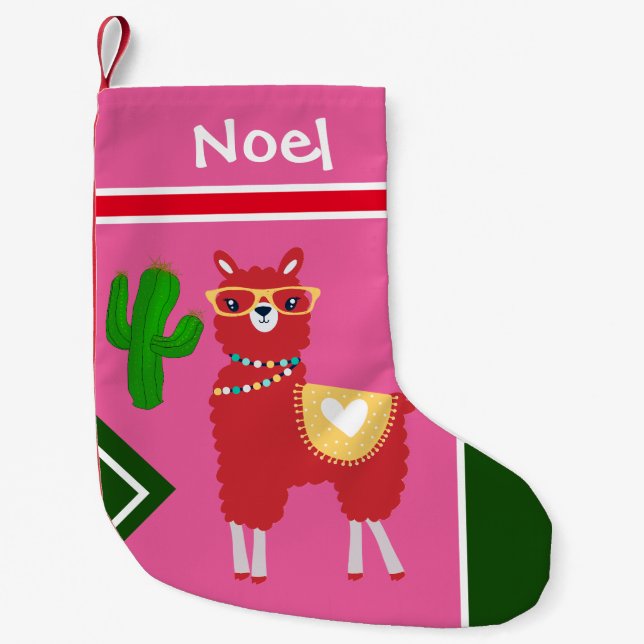 Meia De Natal Pequena Llama e Cactus Art    - Personalizar (Frente)