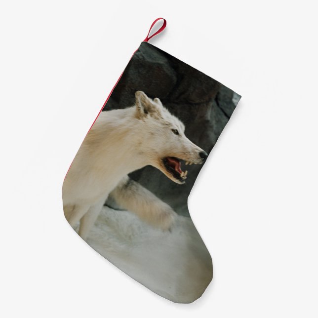Meia De Natal Pequena Lobo Branco (Frente (Pendurada))